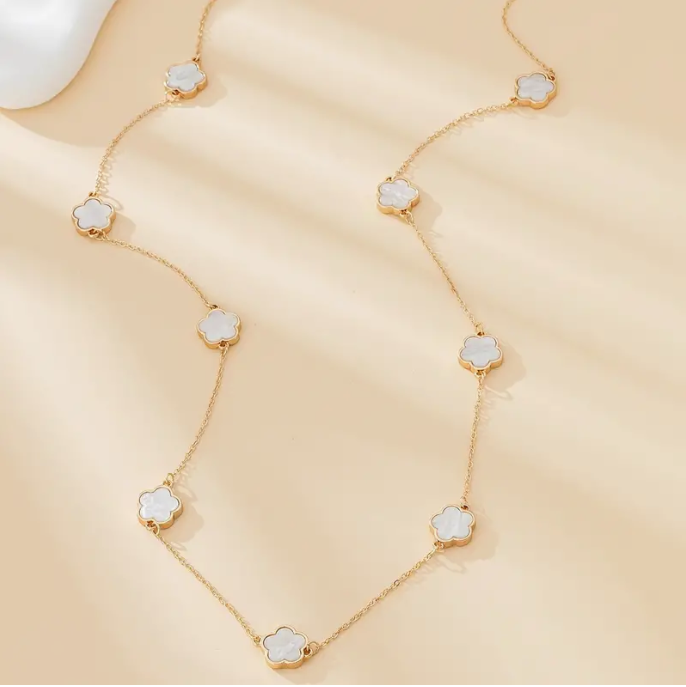 Flower Charm Style Long 21K Gold Pendant Necklace