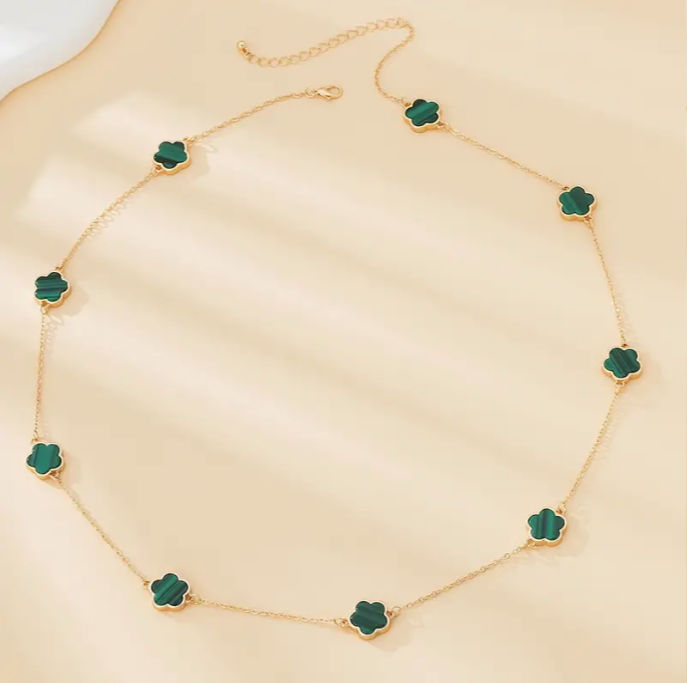 Flower Charm Style Long 21K Gold Pendant Necklace