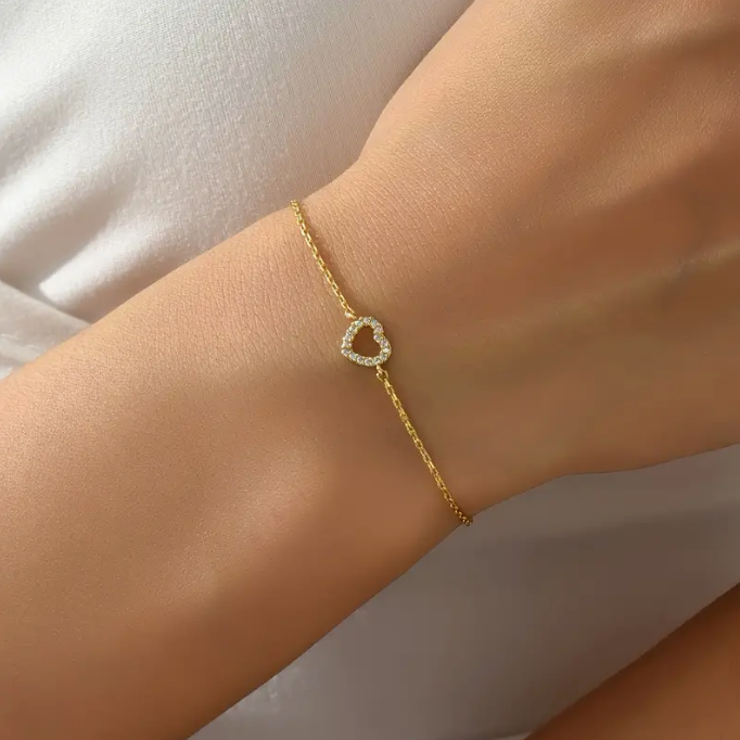 Mini Love Heart 21K Gold Chain Bracelet