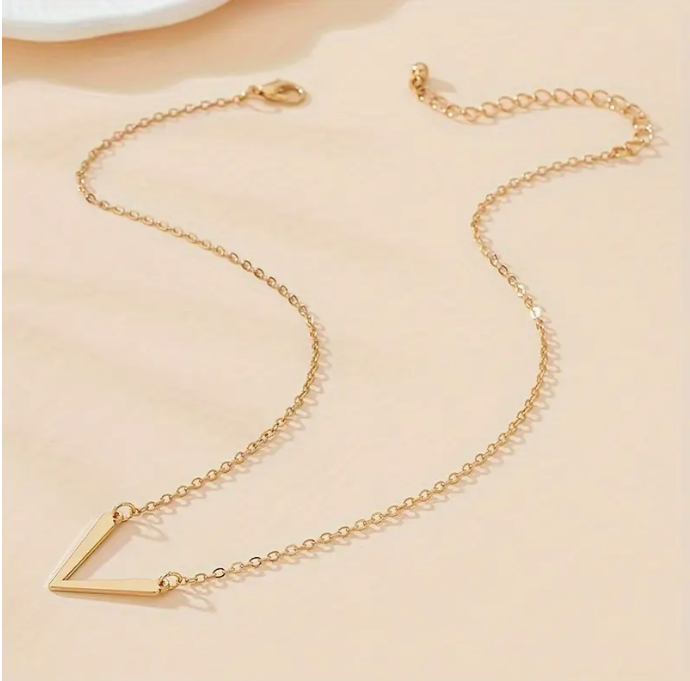 Stylish Niche Geometric V-Shaped 21K Gold Pendant Necklace