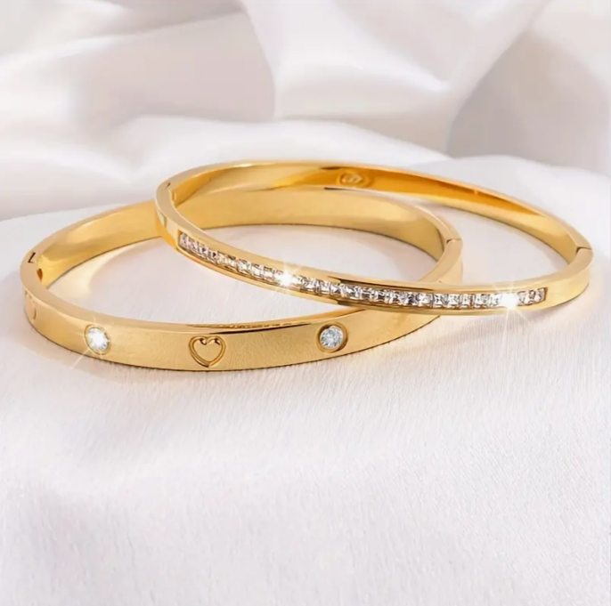 2-Piece Single Row Gemstones 21K Gold Bracelet