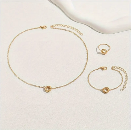Minimalist Ring 21K Gold Jewelry Set: Necklace, Bracelet & Ring