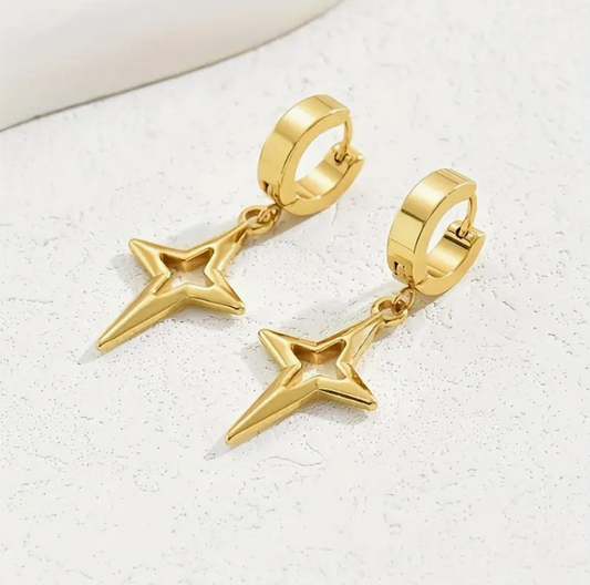 Star Design 21K Gold Drop Earrings