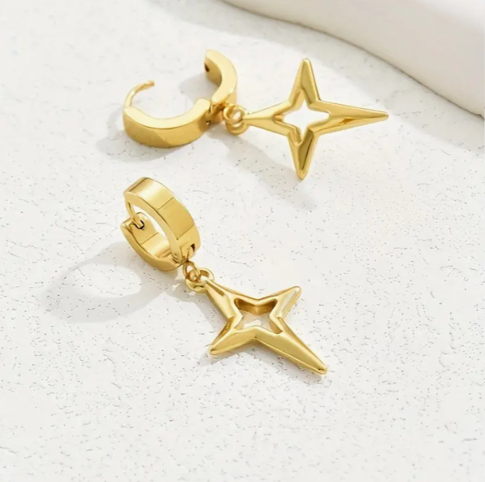 Star Design 21K Gold Drop Earrings