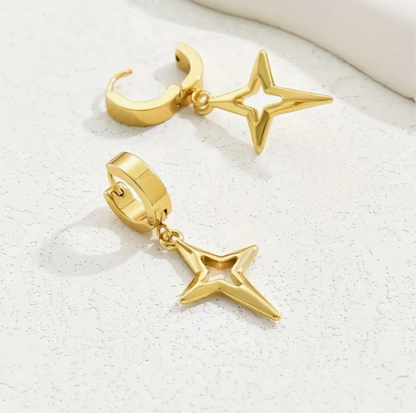 Star Design 21K Gold Drop Earrings