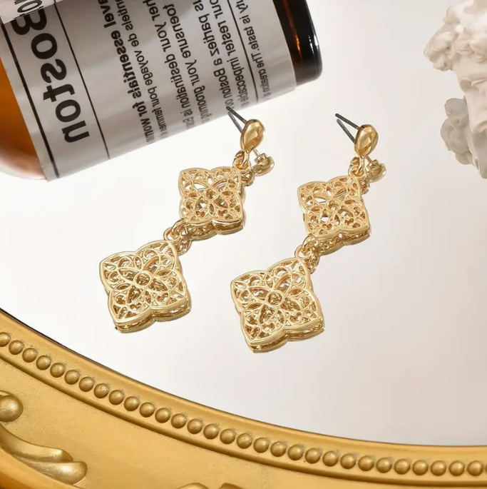 Dangle Golden Hollow Flower 21K Gold Earrings