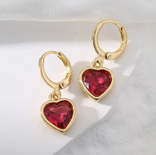 Custom Heart Natural Gemstone 21K Gold Earrings