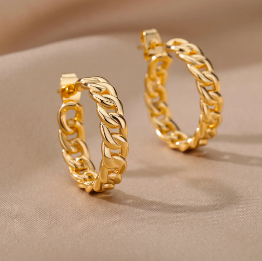 Chain Design Hoop 21K Gold Earrings