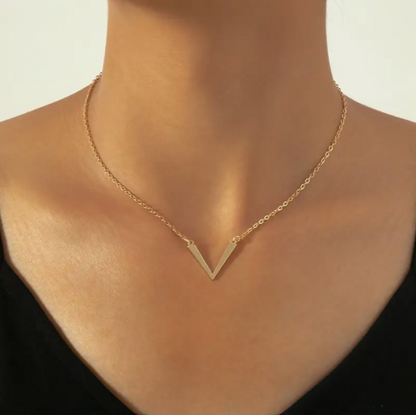 Stylish Niche Geometric V-Shaped 21K Gold Pendant Necklace
