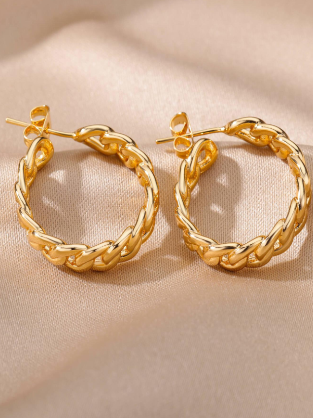 Chain Design Hoop 21K Gold Earrings