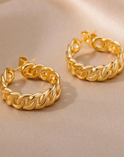 Chain Design Hoop 21K Gold Earrings